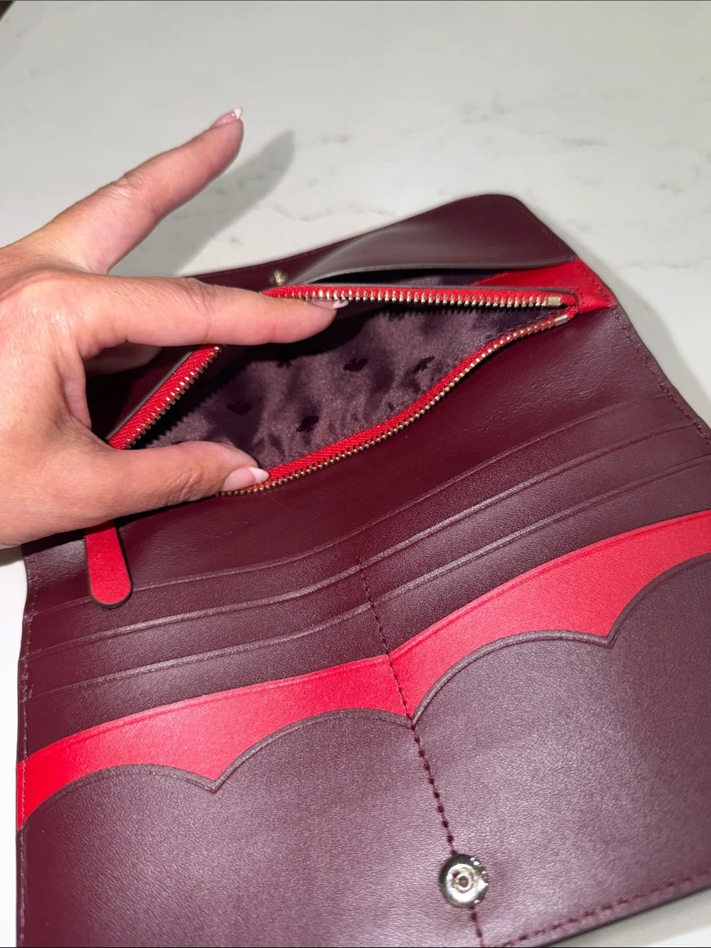 kate spade Red and Burgundy Patchwork Leather Clutch